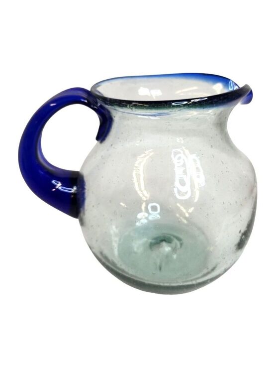 Brand unknown Other - Artisan Handblown Glass Pitcher with Cobalt Blue Handle and Rim